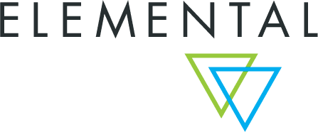 The word "ELEMENTAL" in black uppercase letters, with two overlapping triangles below—one green and one blue—pointing downward.